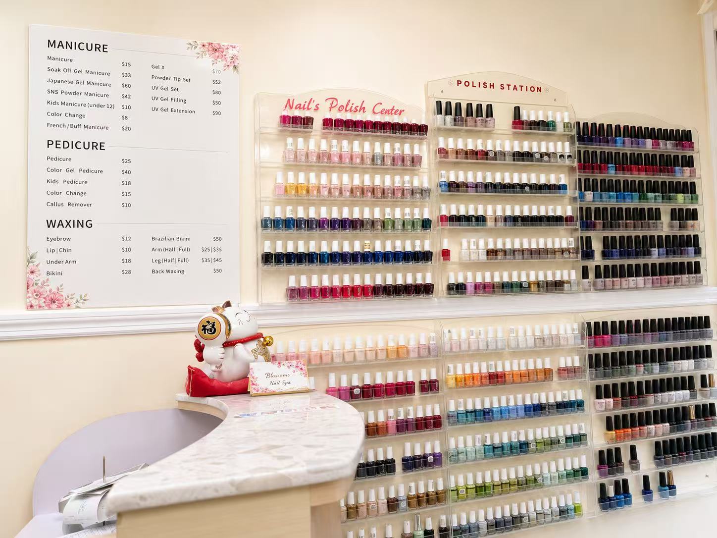 Interior polish display at Blossoms Nail Spa