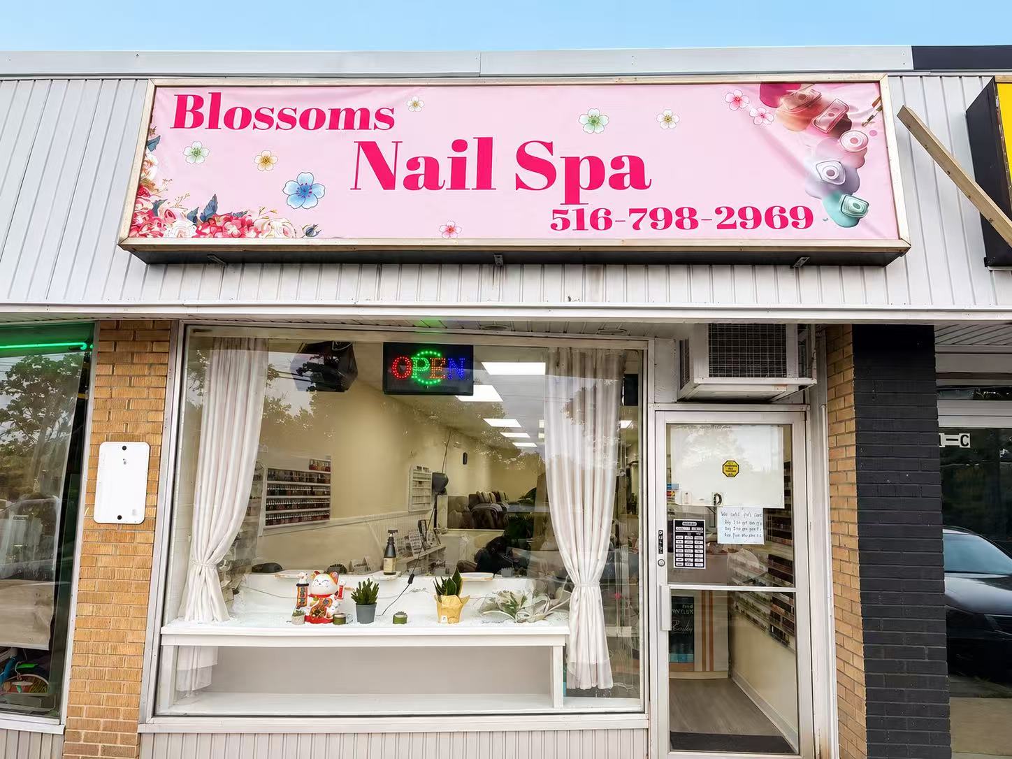 Blossoms Nail Spa storefront on Long Island, New York